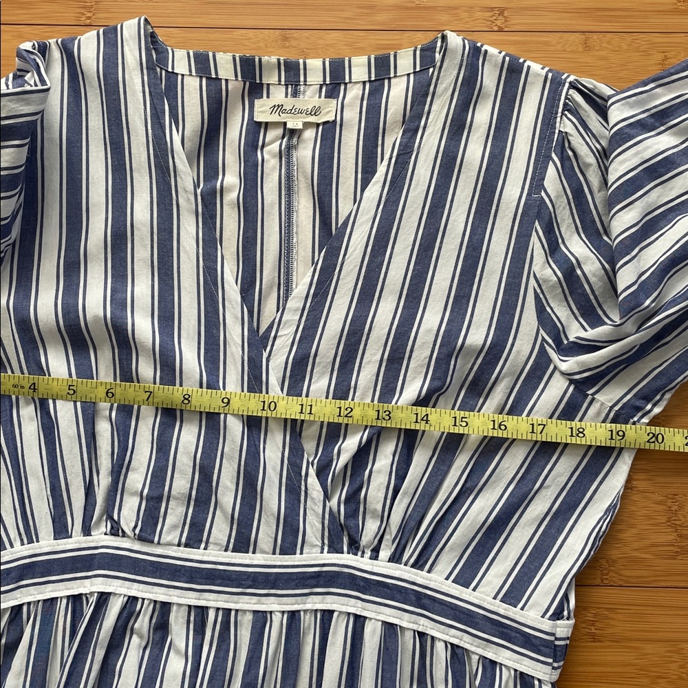 Madewell Midi Maxi Dress Size 14 Ava Blue White Striped Ruffle Tiered V Neck - Picture 11 of 16